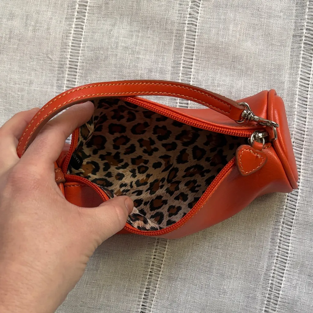 Y2k Orange Mini Wristlet with Leopard Print Interior. - Image 9
