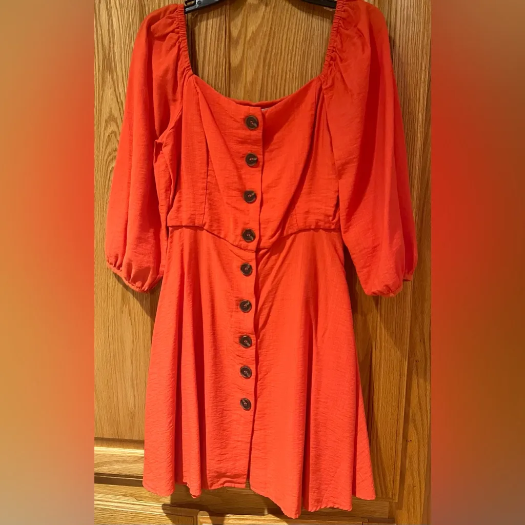 MELLODAY Orange Square Neckline A-Line‎ Lined Mini Dress 3/4 Sleeves Size XS - Image 3