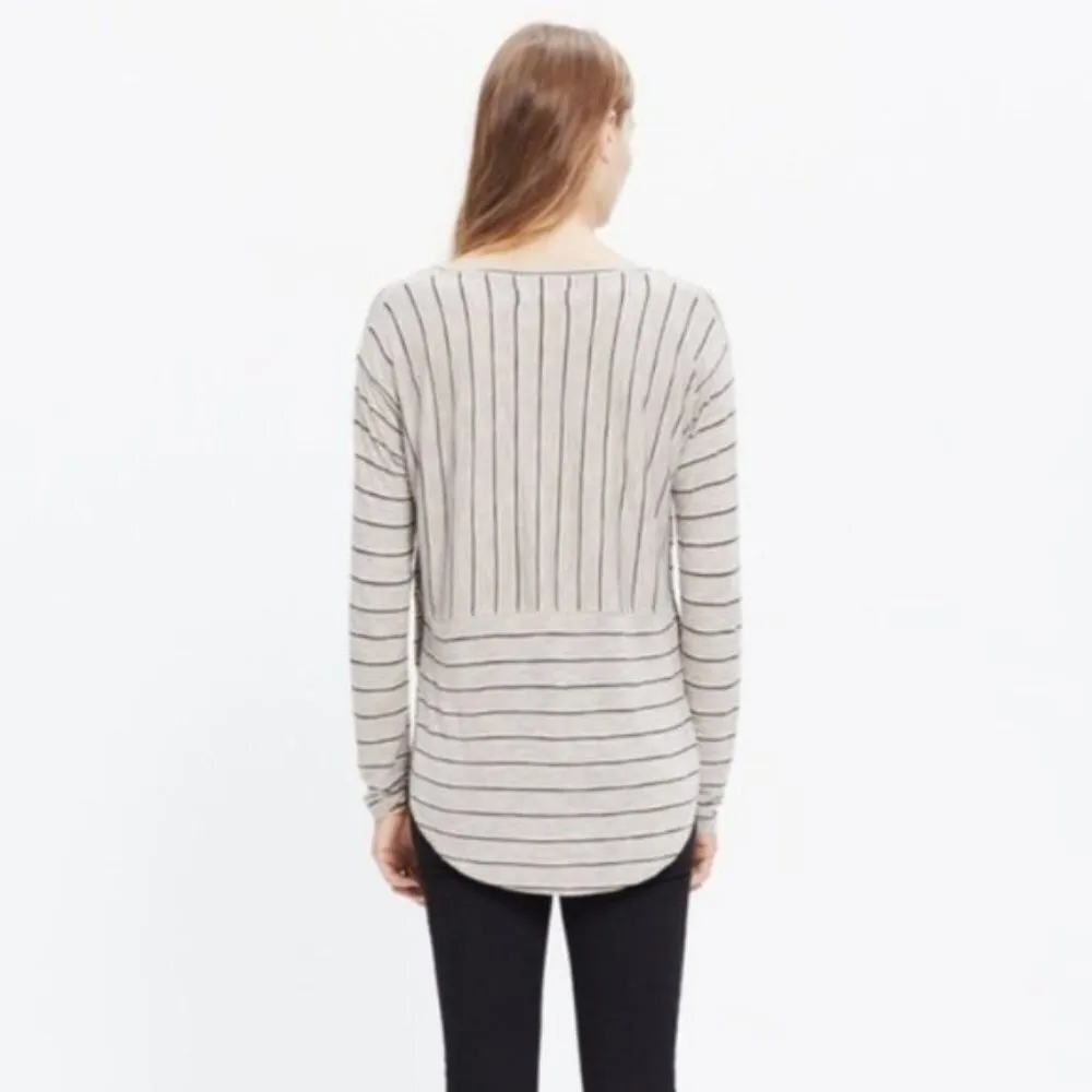 Madewell Shirt XS Anthem Long Sleeve V-Neck Stripe Basic Casual Lounge Neutral - Image 7