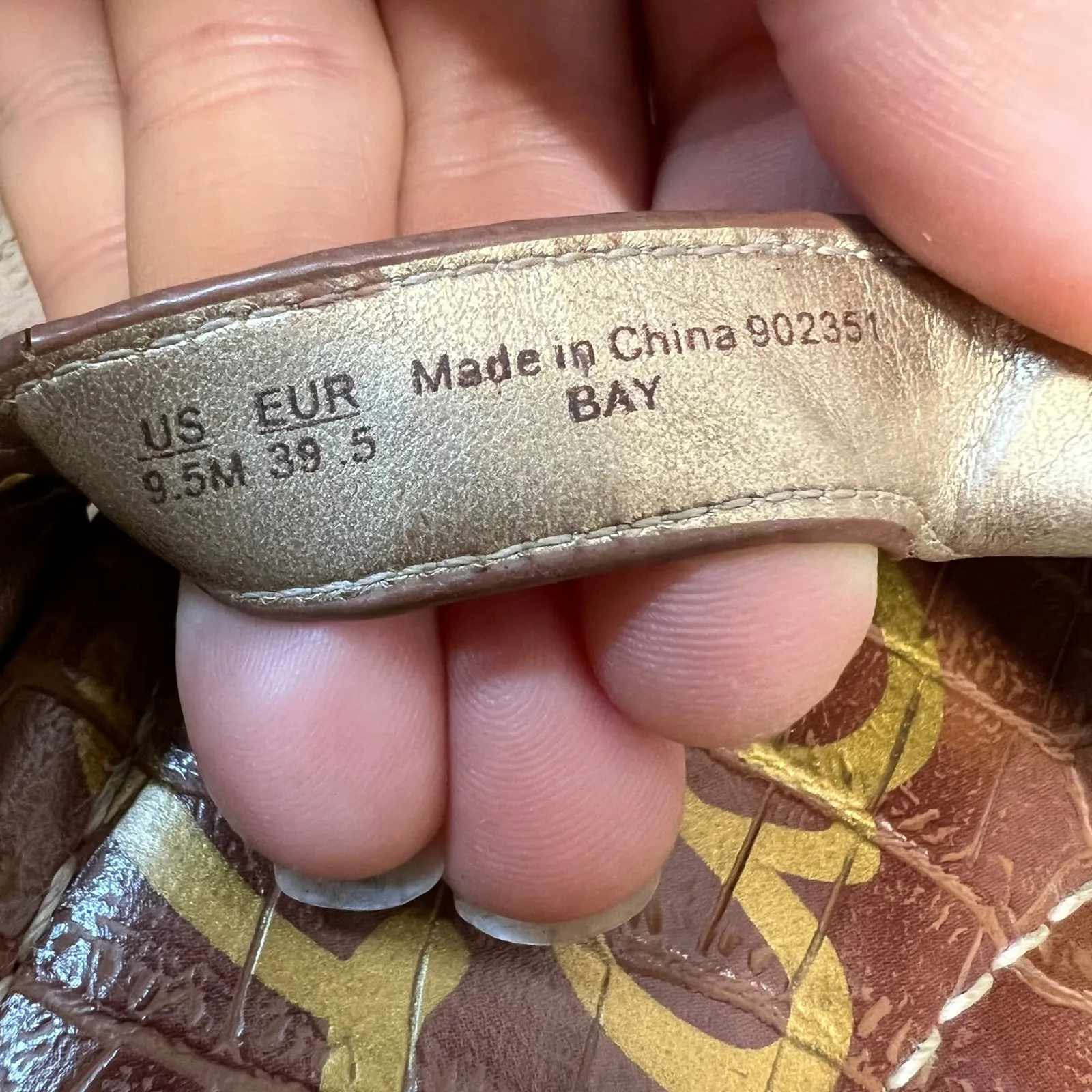 Sam Edelman Bay Gold Logo Slide Sandals Brown Leather Flats Women's Summer 9.5M - Image 5