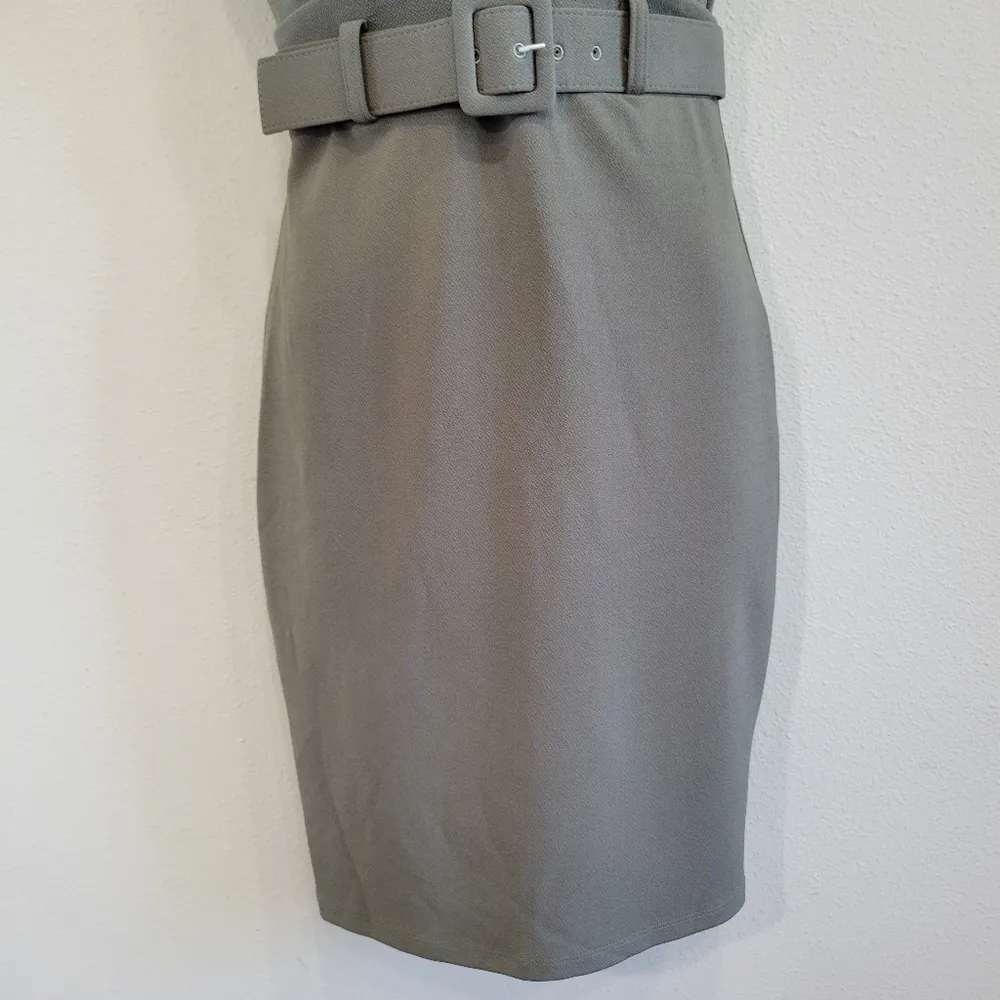 Bar III  Gray V-neck Sleeveless Belted Sheath Pencil Dress Office Work Size XS - Image 6