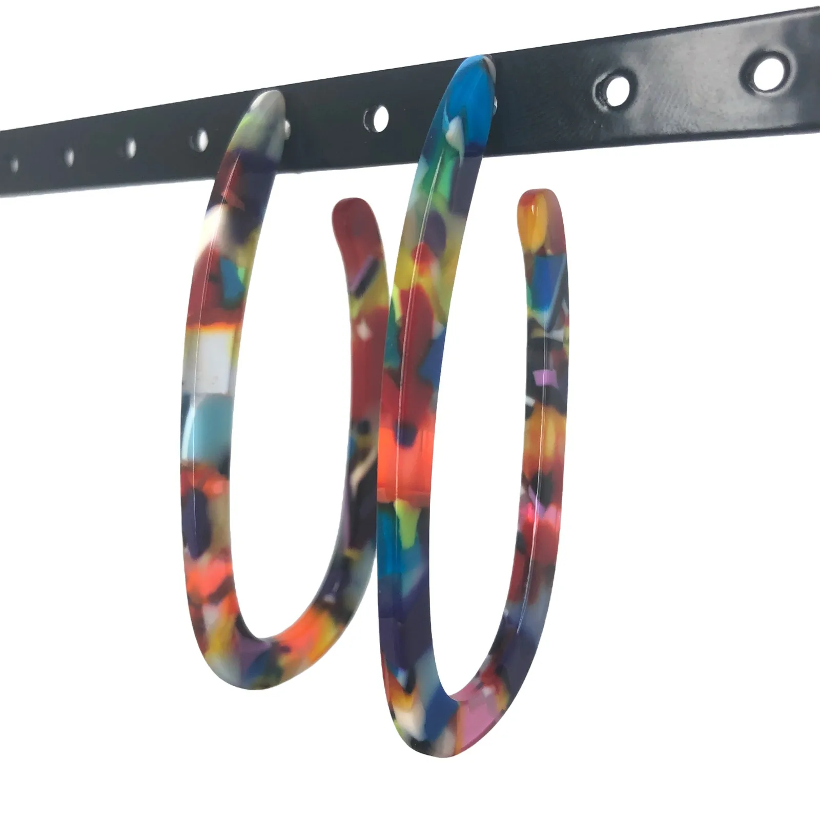 Multicolor Resin Oval Hoop Earrings Blue - Image 2