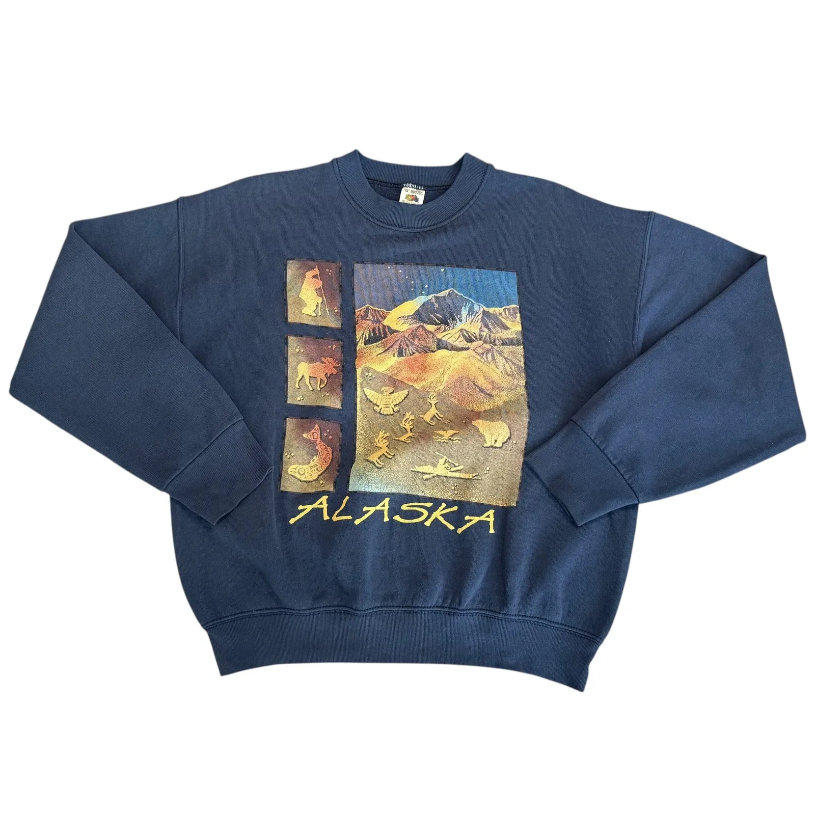 VTG Fruit of the Loom Alaska Graphic Sweatshirt Blue Crewneck‎ Wildlife Size M - Image 3