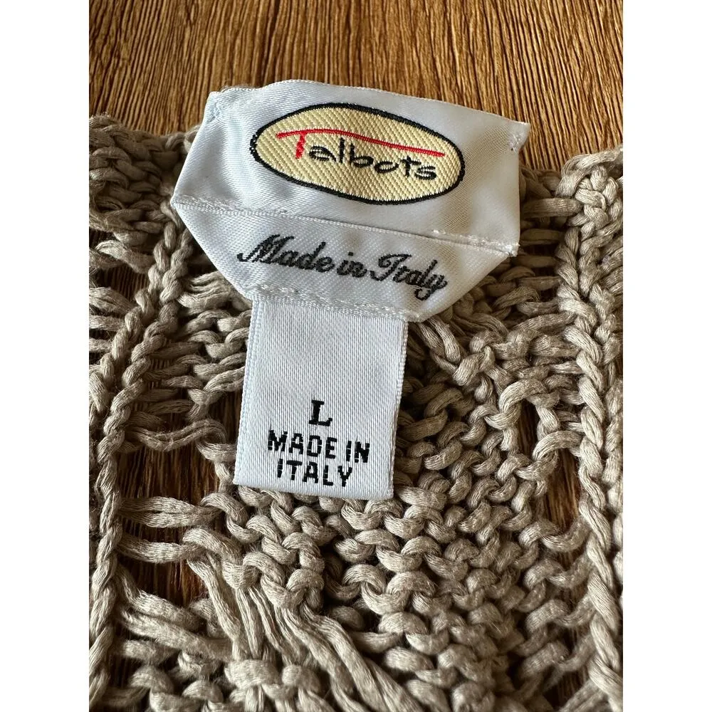 Talbots Vtg Made In Italy Crochet Tan Cardigan Size Large - Image 2