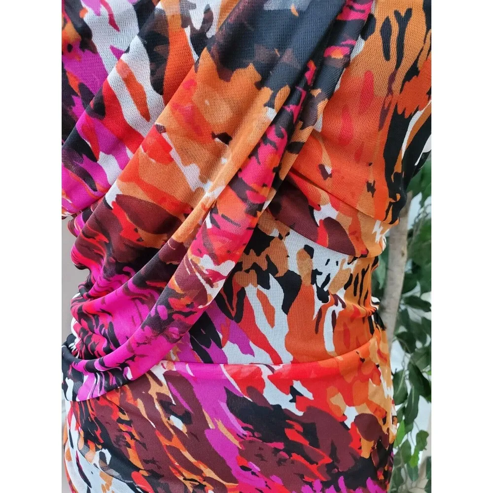 Bisou Bisou Women's Multicolor Round Neck Rayon Casual Knee Length Dress 10 - Image 3