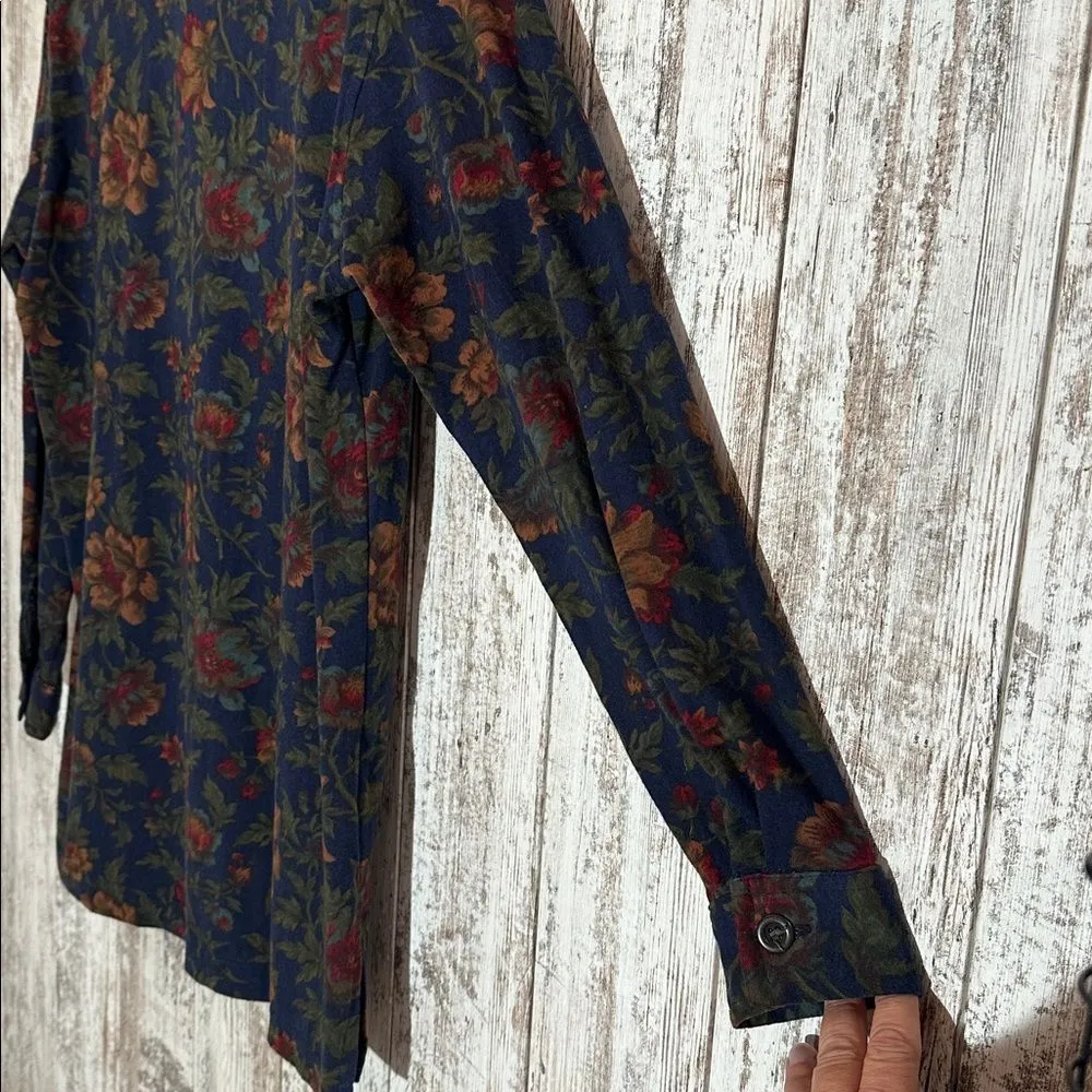 Vintage 80’s Floral Flannel Button Up Shirt NEW Petite Medium Capacity Petites Blue Size undefined - Image 12