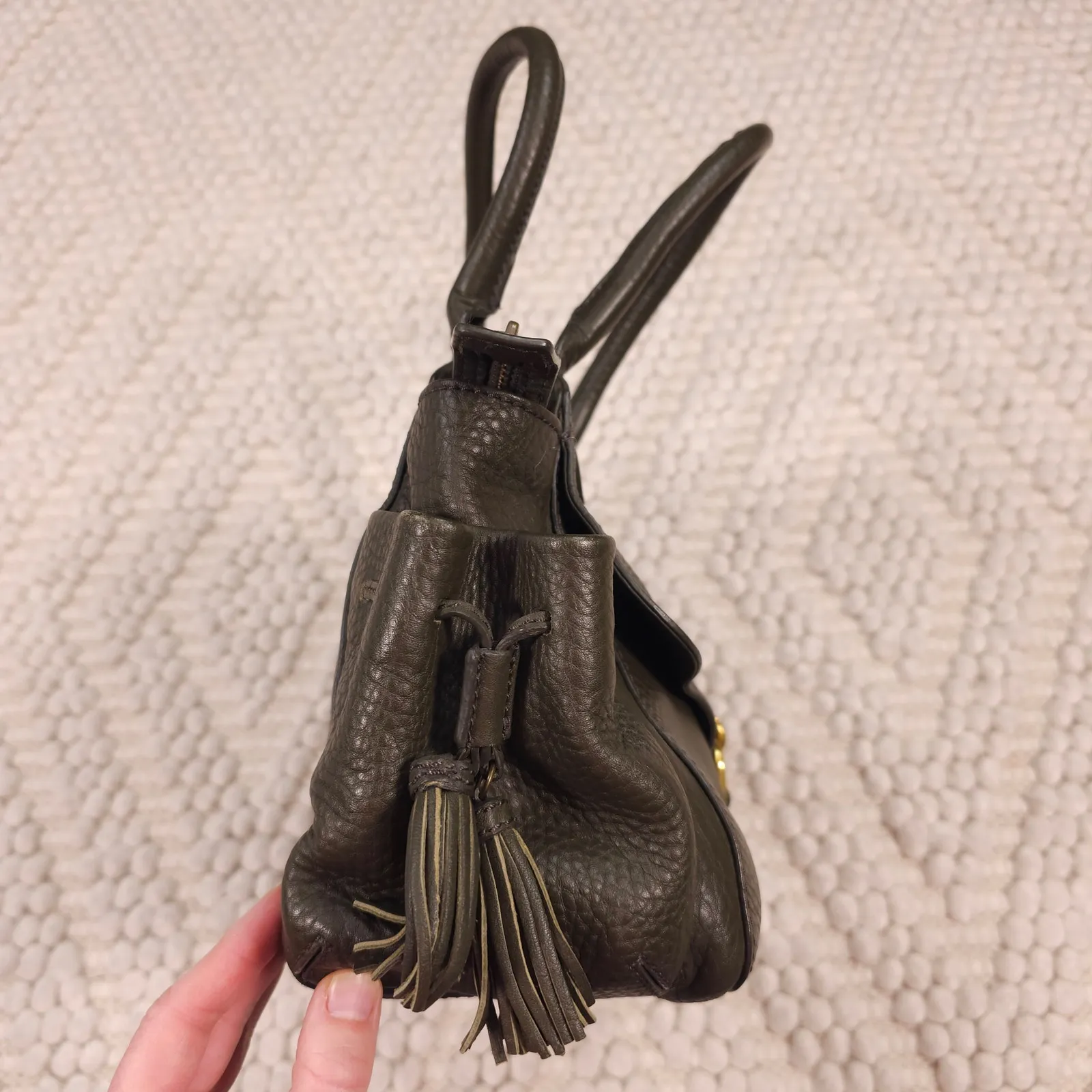 Cole Haan Leather Satchel Shoulder Bag Dark Green - Image 4