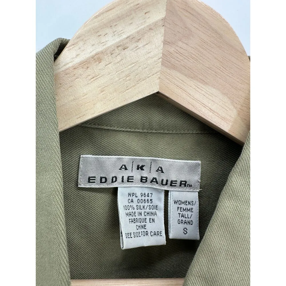 Eddie Bauer Green Silk Button Down Collared Long Sleeve Shirt Womens Size Small - Image 5