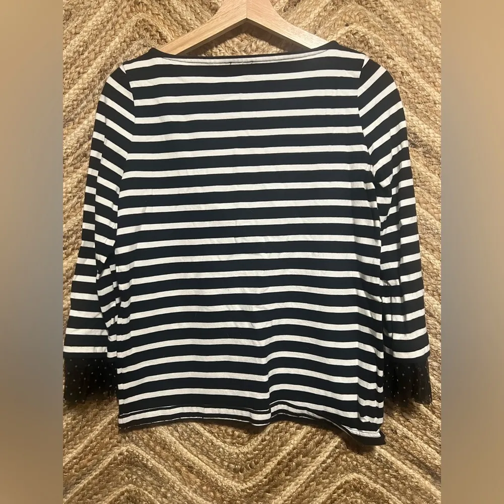 J.Crew Women's Black & White Striped Blouse with Polka Dot Tulle Cuffs,Sixe XS - Image 3