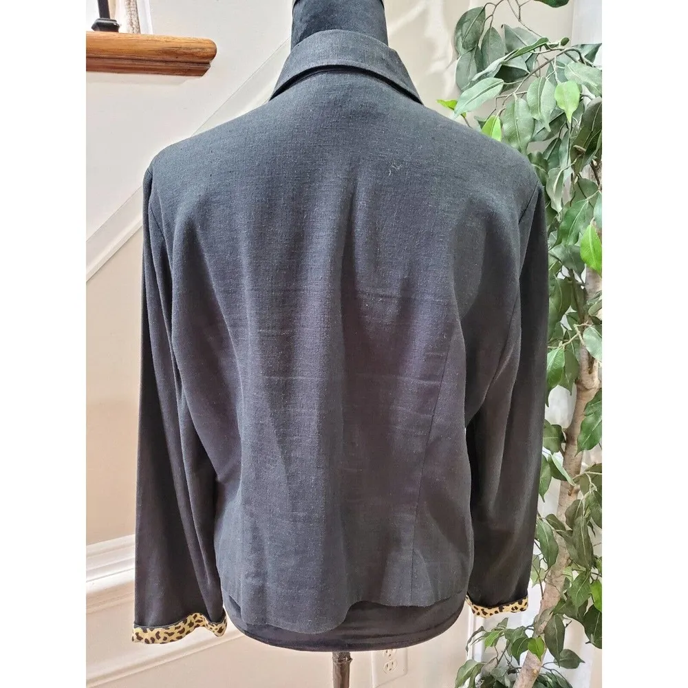 Nina Leonard Women Black Linen Collared Long Sleeve Casual Button Down Shirt L - Image 8