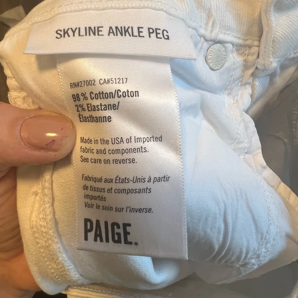 New Paige White Denim Skinny Jeans Skyline Ankle Peg - Image 6