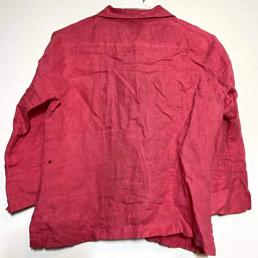Talbots Irish Linen Button Up Top 100% Linen 3/4 Sleeve Collared Pink 6 - Image 4