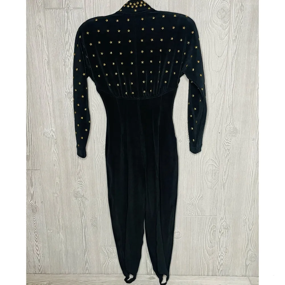 Vintage rare 1980s Lillie Rubin star metal studded stirrup jump suit unique sm Black - Image 6