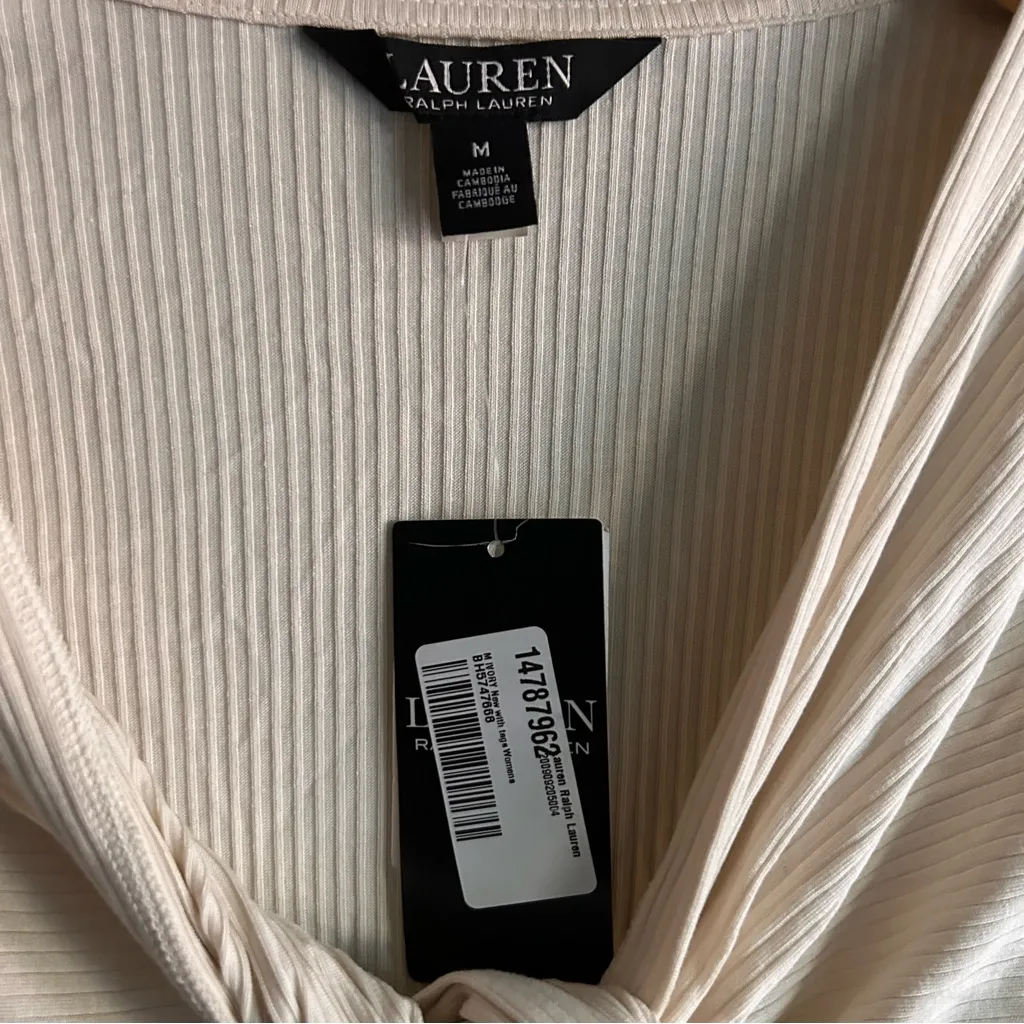 NWT Lauren Ralph Lauren Front Twist Ribbed Knit T-Shirt | Size: M | Cream - Image 6