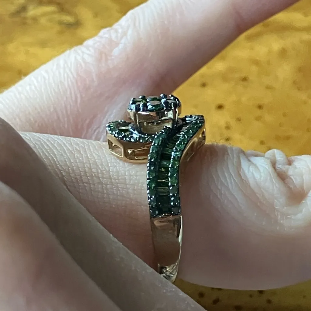 Natural Green Diamond Sterling Silver Ring Size 6 Gold - Image 3