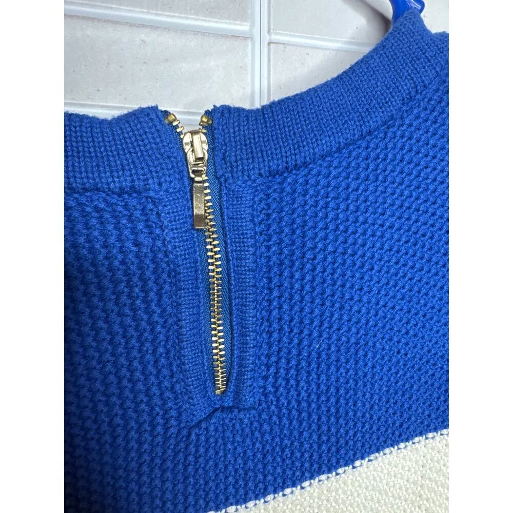 Talbots Red White and Blue Petite Medium 100% Cotton Crocheted Sweater - Image 5