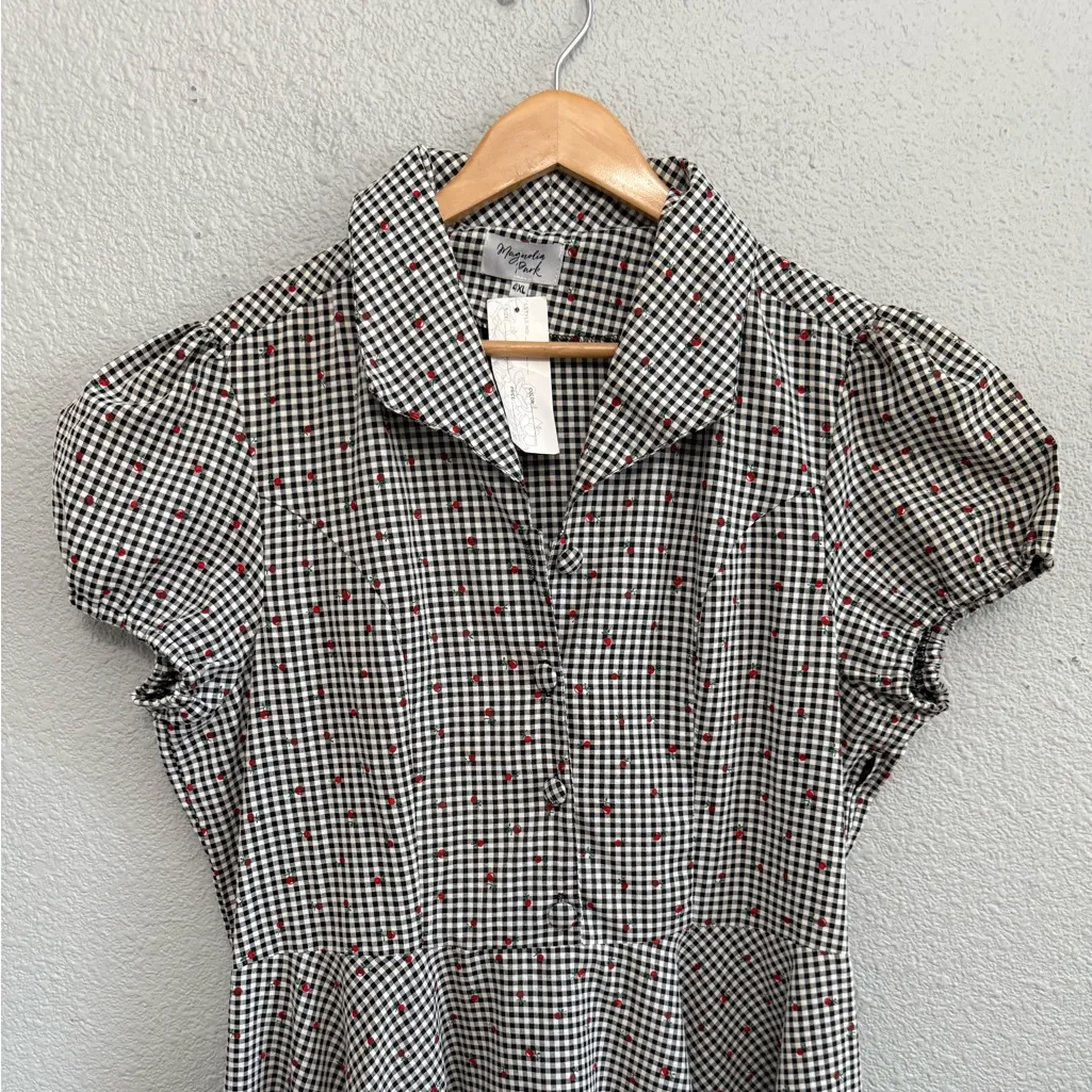 NWT Magnolia Park Gingham Swing Dress in Black and White & Cherries Size 4XL - Image 2