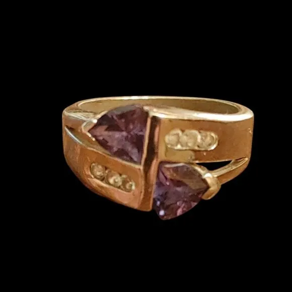 Unique Sterling Silver 925 Ring Dark Purple Clear Accent Stones Stamped Birthsto - Image 3