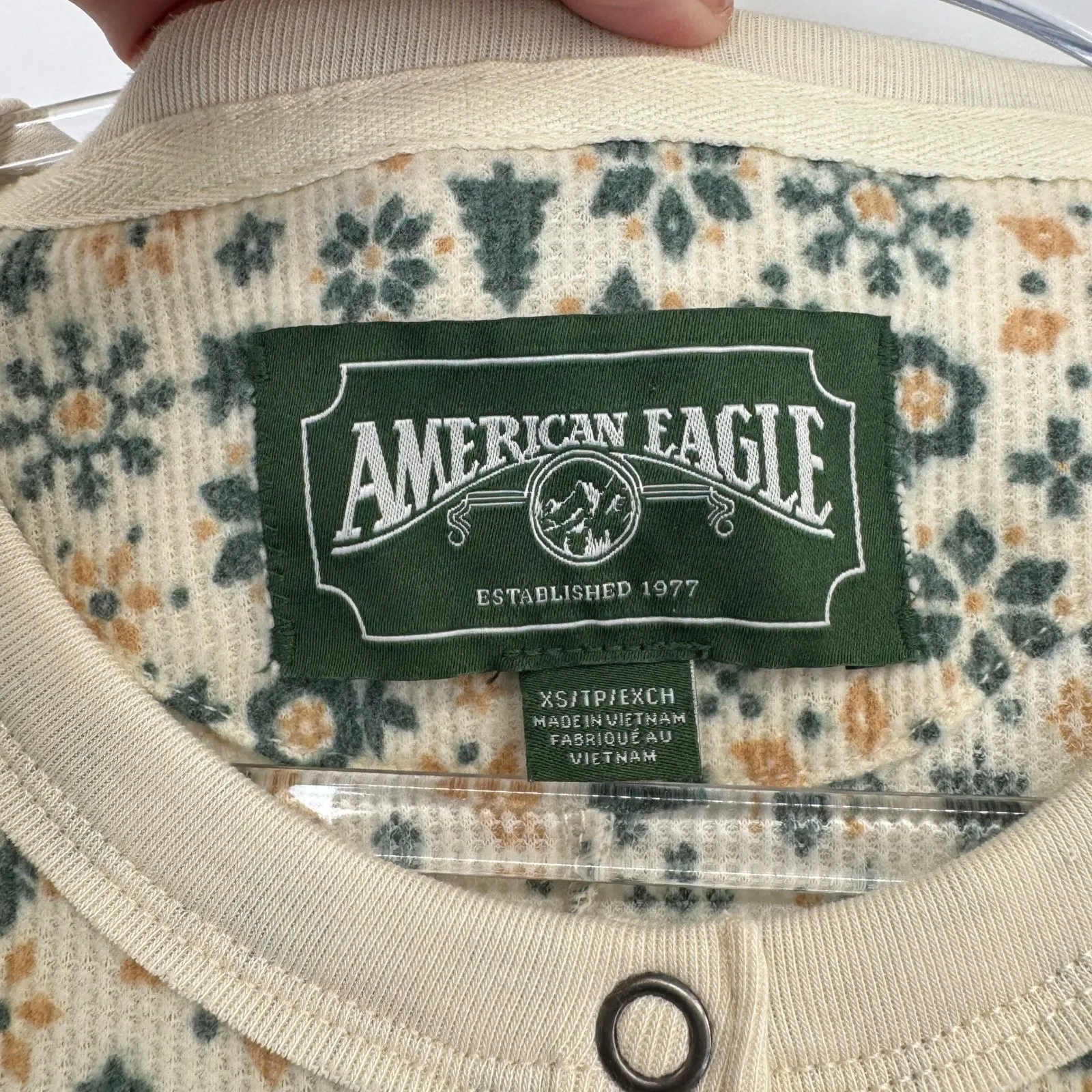 American Eagle Thermal Jumpsuit Pajamas Womens XS Snowflake Cream Green - Image 6