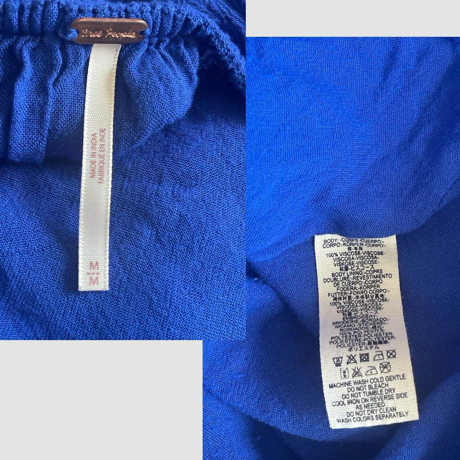 Free People Oxford Embroidered Mini Swing Dress Size Medium Cobalt Blue Pockets - Image 9