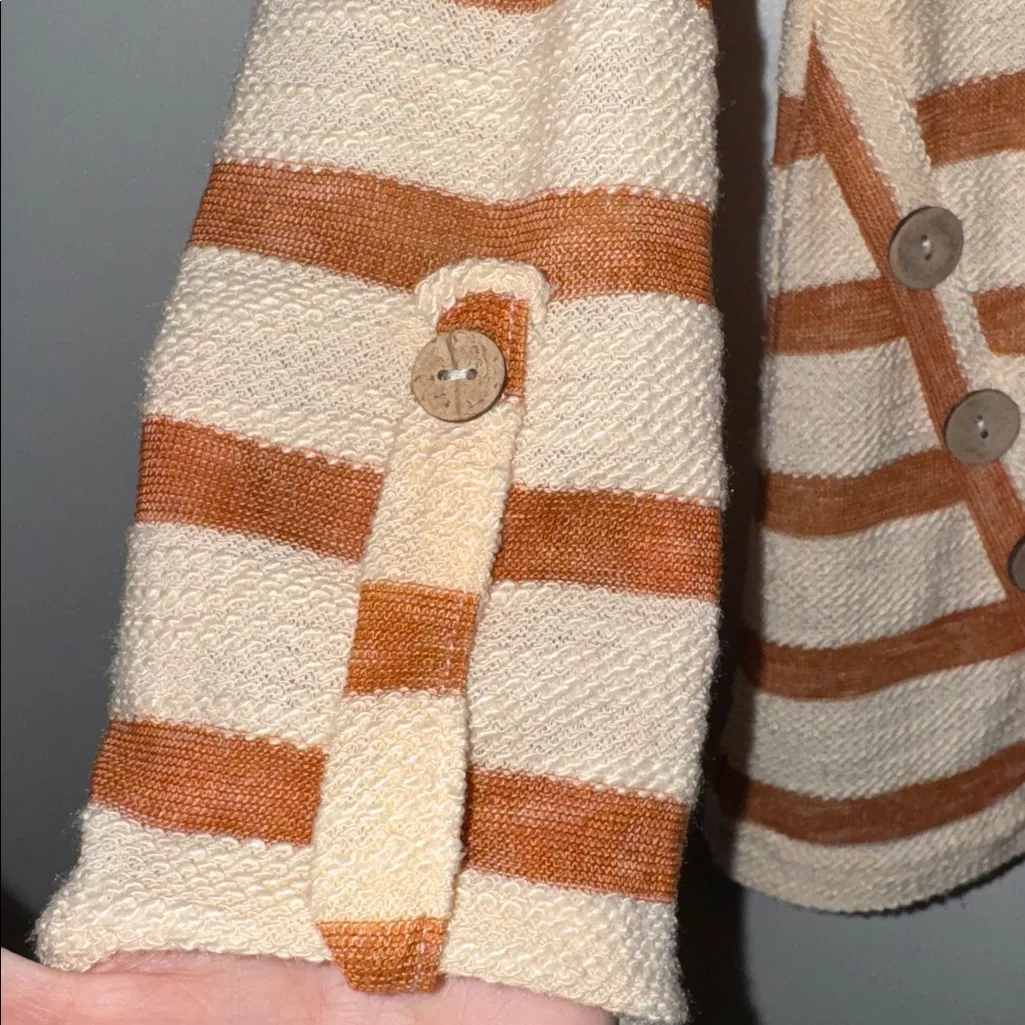 Storybuk Hooded Long Sleeve Top Striped Pullover Women’s M Medium Tan - Image 4