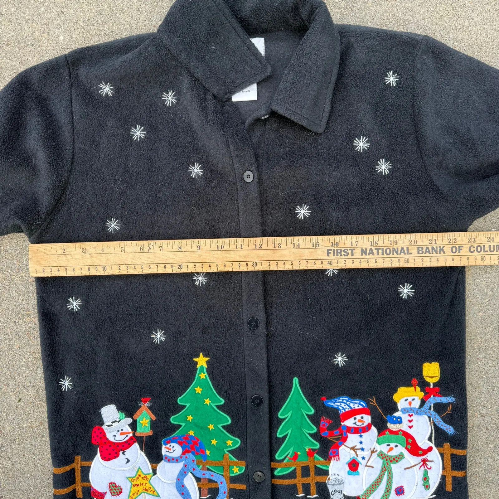 Vintage 90s Quacker Factory Christmas Snowmen Festive Cardigan Sweater MEDIUM Black - Image 8