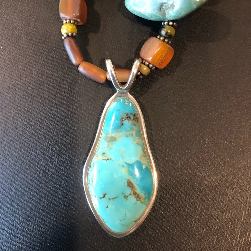 BARSE Sterling Silver Turquoise Citrine Quartz Acai Wood Buffalo Horn Necklace Blue - Image 9