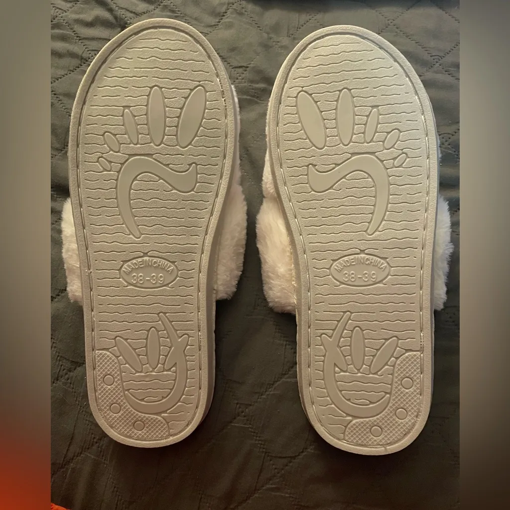 New Bridal Faux Fur Slippers with Rhinestone Letters Silver Size undefined - Image 6