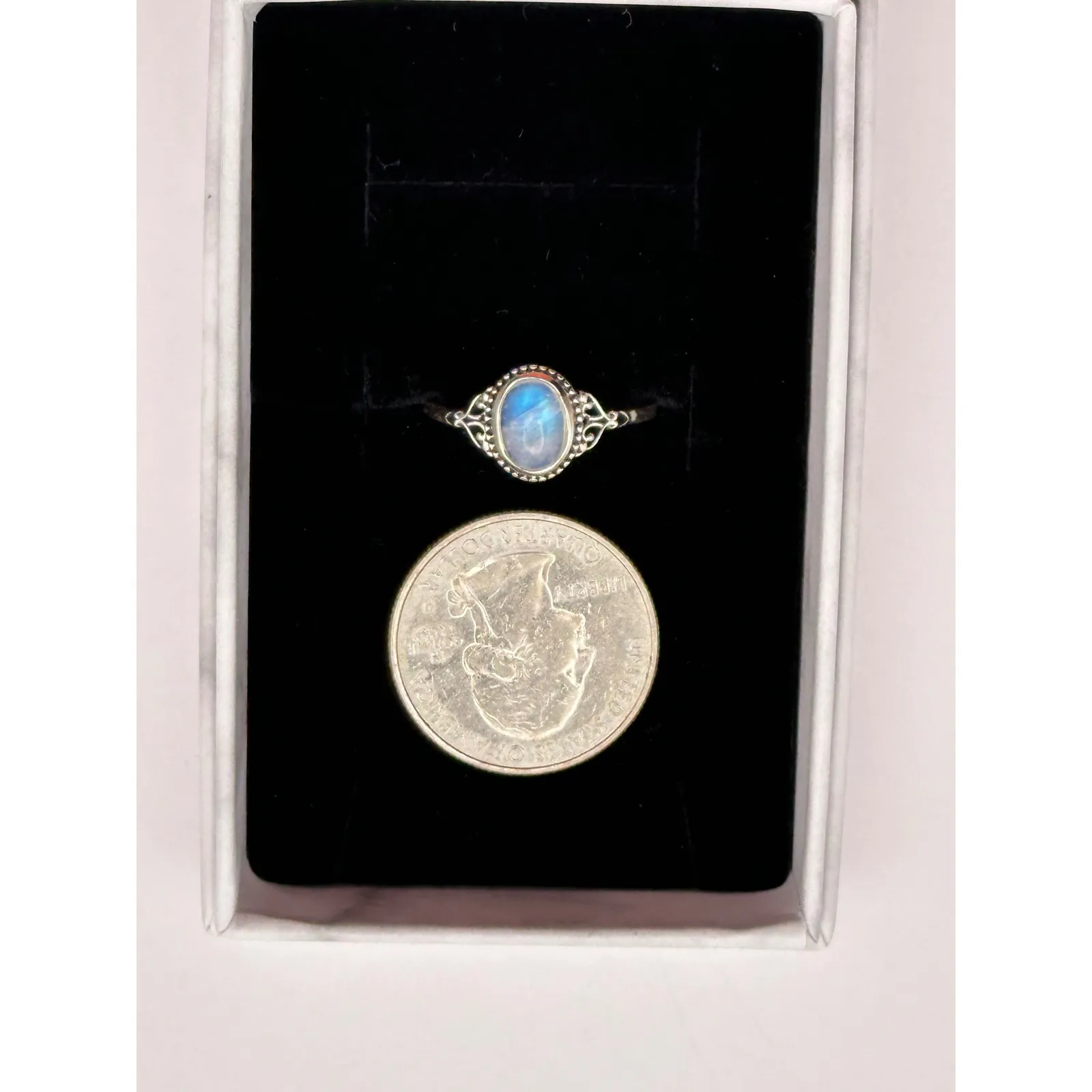 Moonstone Sterling Silver Dainty Ring Size 9 - Image 9