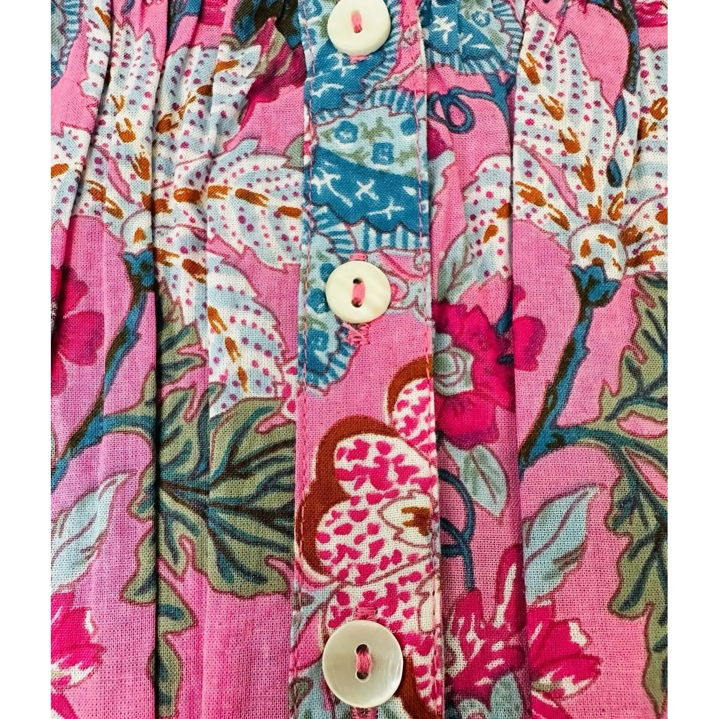 NWT Maisie Floral Ballon 3/4 Sleeve 100% Cotton Minidress Pink Ethnic Size Large - Image 5