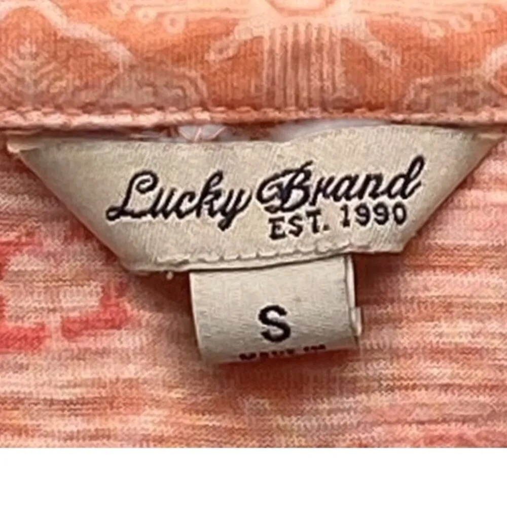 LUCKY BRAND Coral Place Scarf Orange Boho Long Sleeve Paisley Top ~ Womens SMALL - Image 6