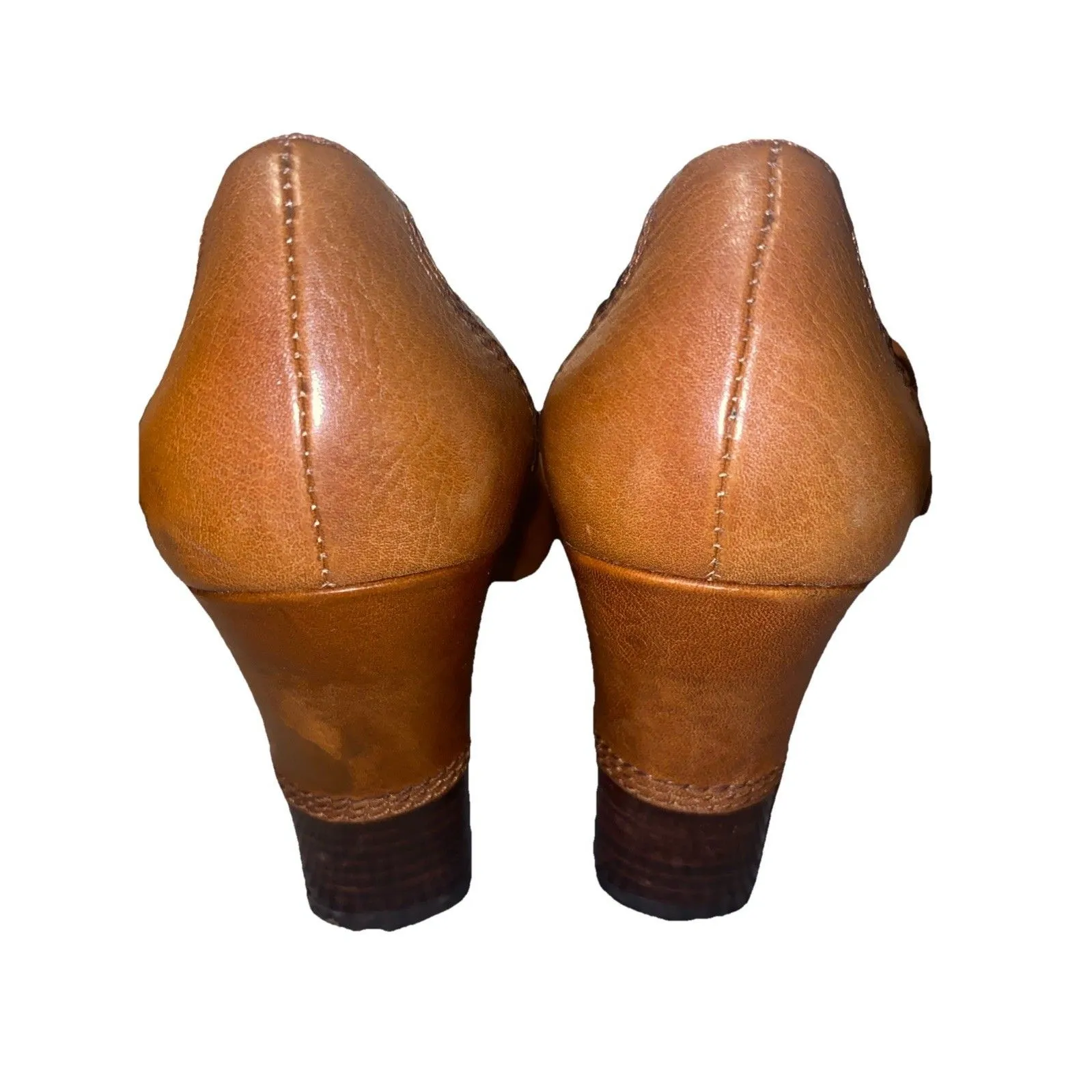 Anthropology Women’s Brown Leather Buckle Retro Styled Bivel Cone Heel Shoes 8.5 - Image 6