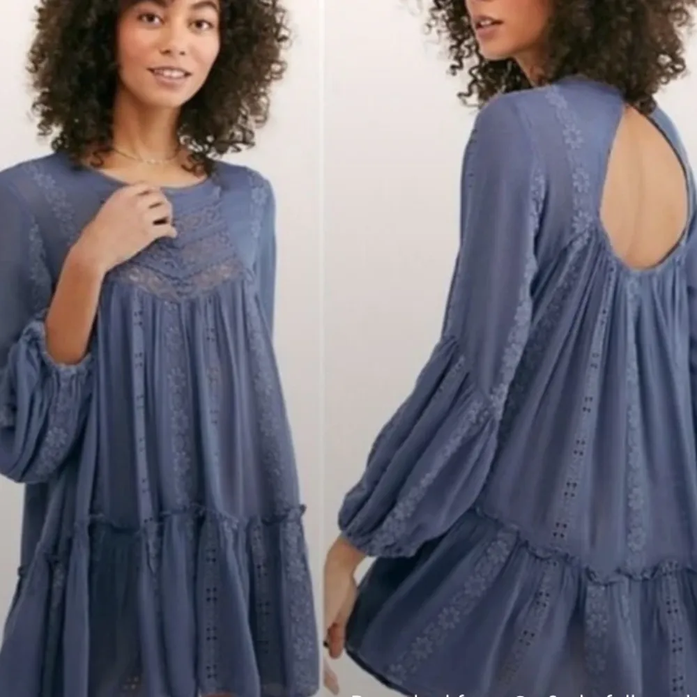 FREE PEOPLE KISS KISS EMBROIDERED BOHO Lace Tunic/Dress DENIM BLUE SIZE S/P - Image 12