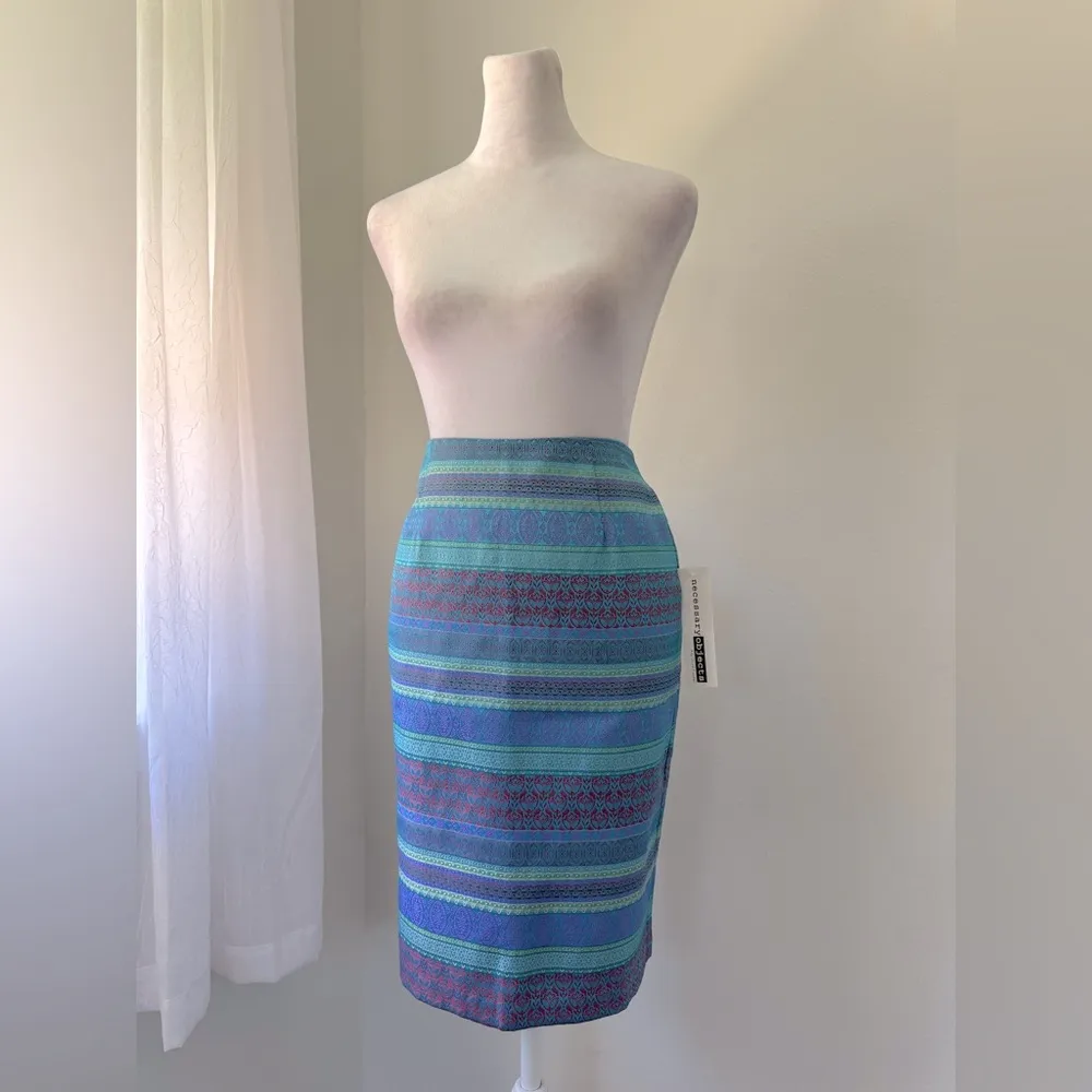 NWT Vintage Y2K Necessary Objects Blue Stripe Knee Length Pencil Skirt - Image 3