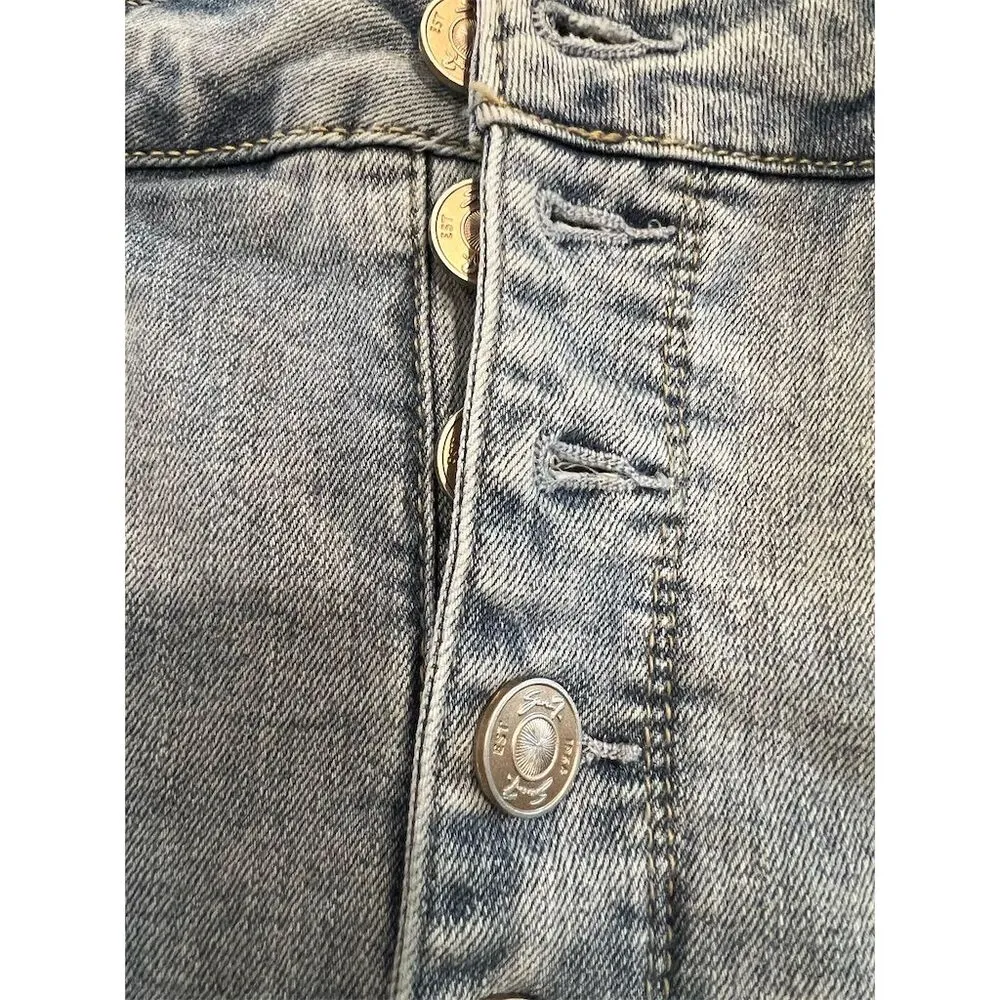 Seven7 Women's Size 10 Blue Denim Pencil Skirt Button Fly Fray Hem - Image 7