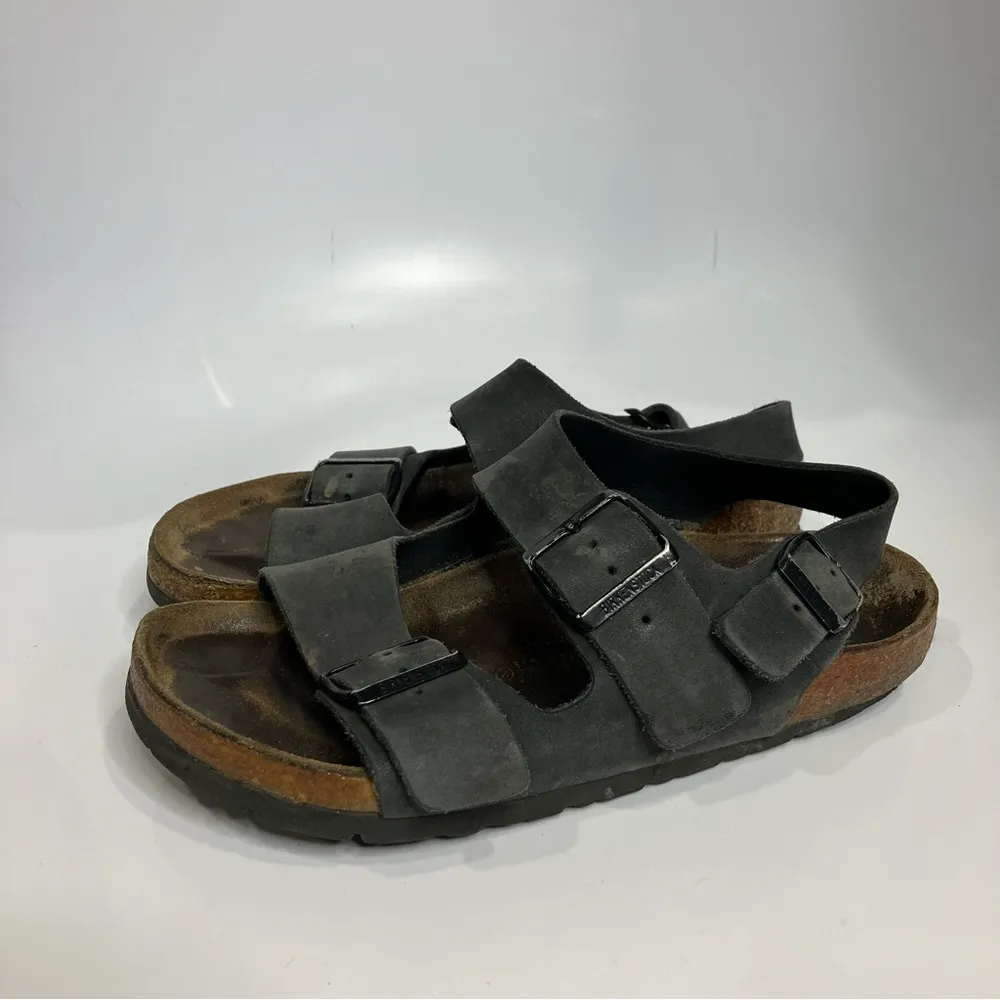 Birkenstock Milano black leather‎ sandals casual trendy womens size 37 / 6 - Image 4