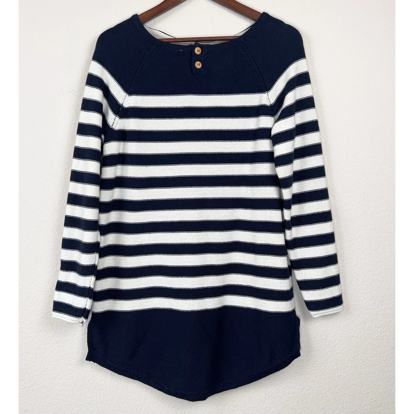 Free People Beach Navy & Cream Striped Knit Sweater S Long Sleeve Tunic Top - Image 9