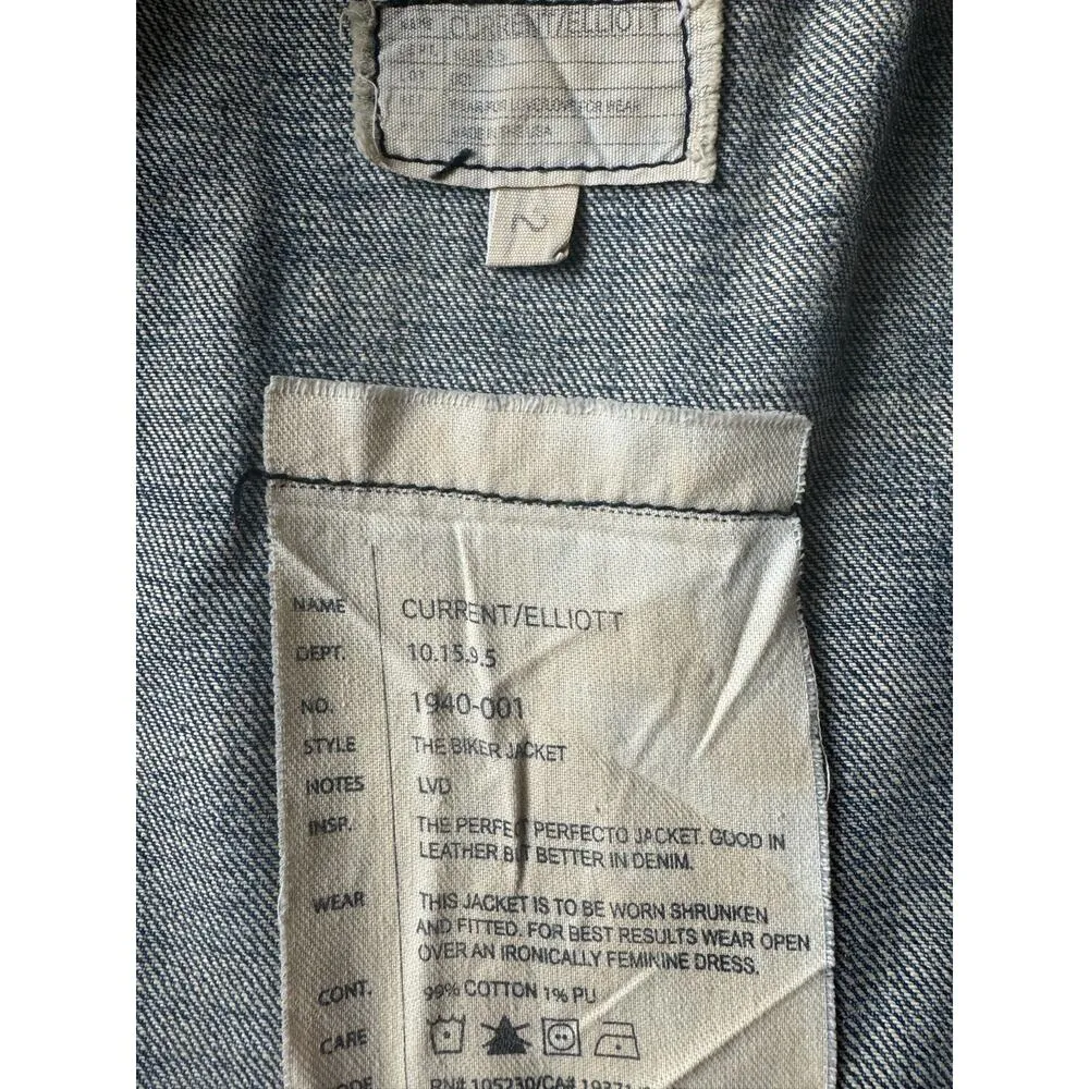 Vintage Y2K Current Elliott The Biker Jacket blue denim Motoside zipper size 6 - Image 11
