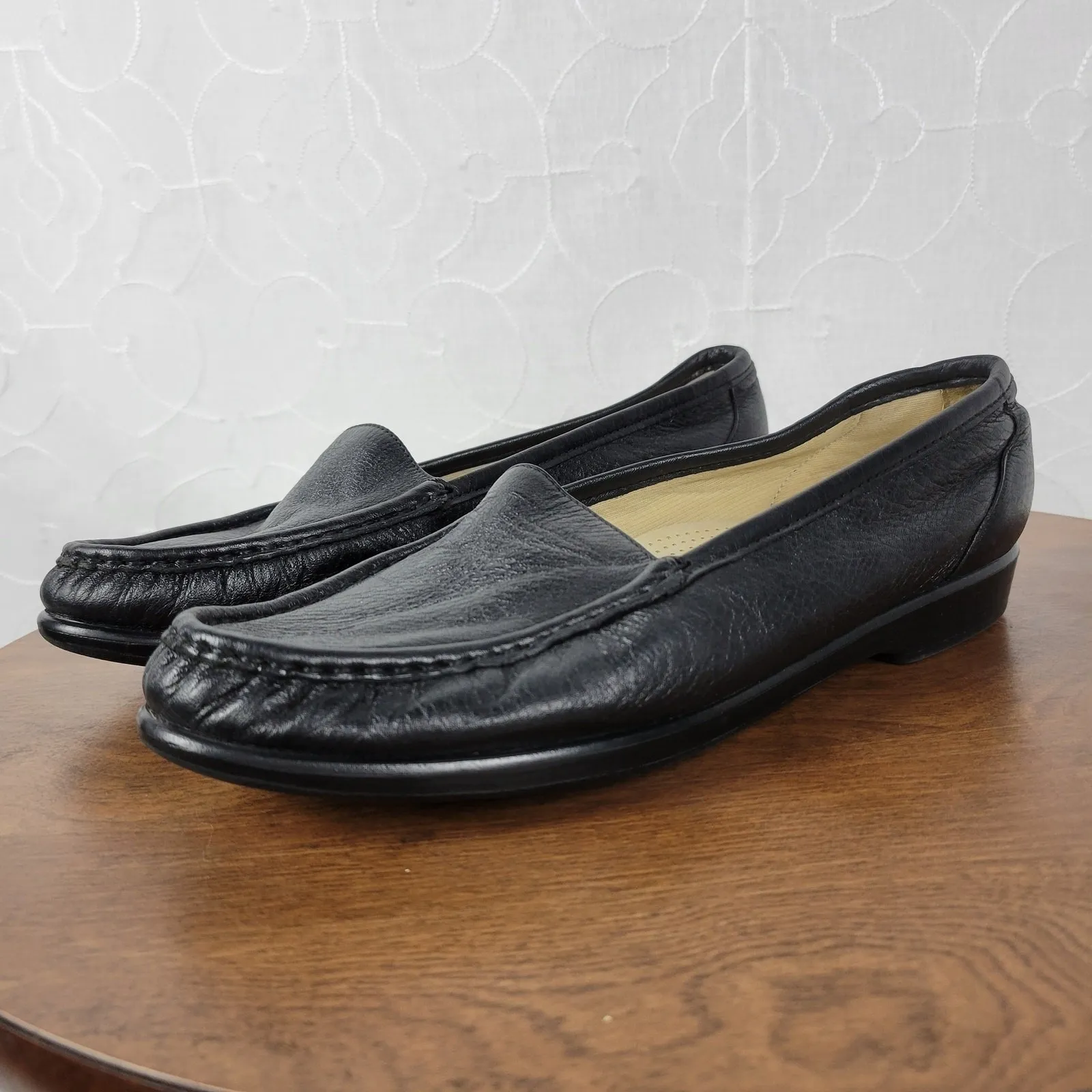 SAS Simplify Womens Shoes 9.5 Wide Black Leather Slip On Comfort Flat Loafer - Image 7