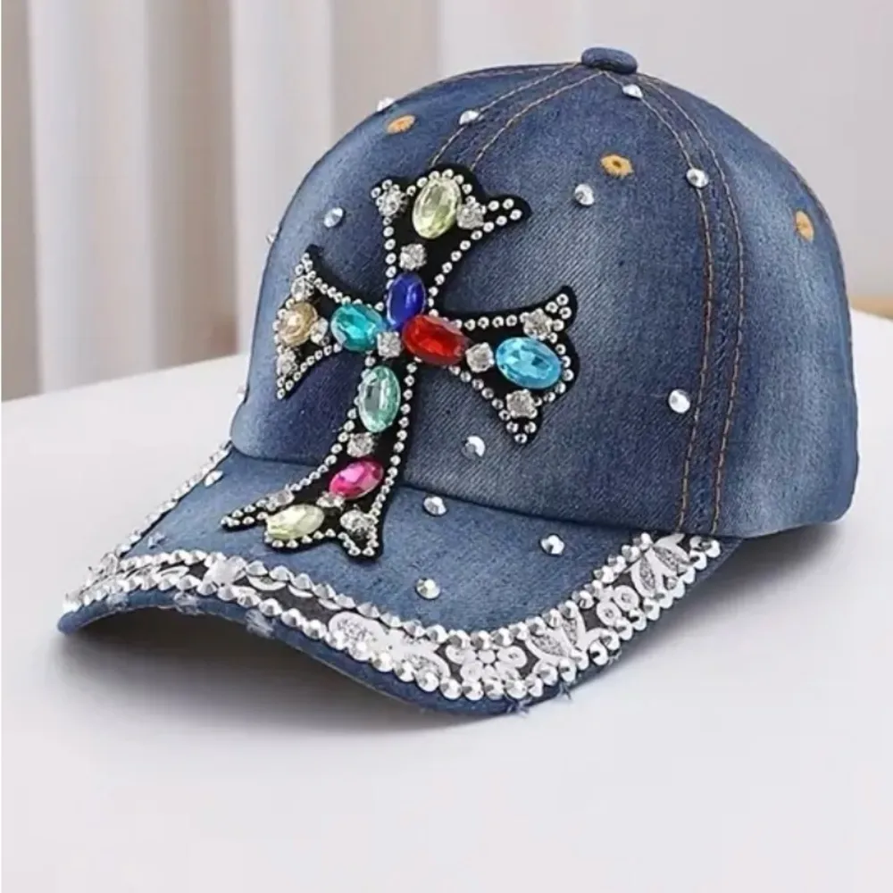Women’s Denim Cross Hat NWT Blue - Image 3