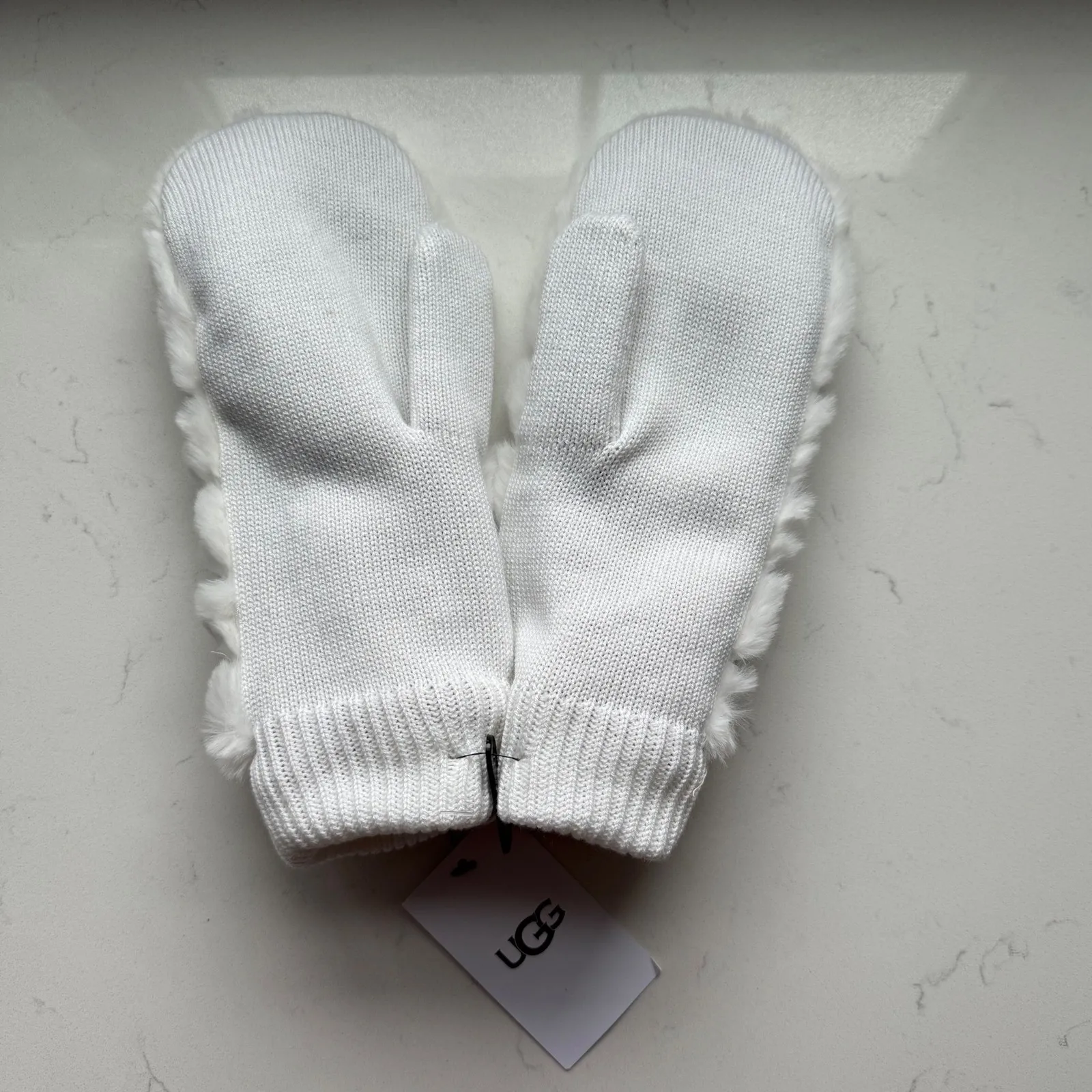 Ugg Women's All Over Faux Fur Sherpa Lined Mittens - Size L/XL - White - NWT - Image 3