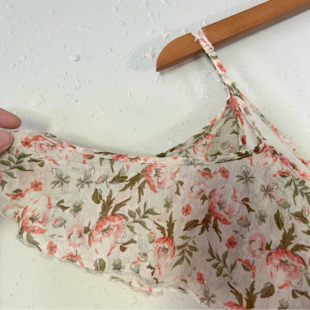 🦋 Xhilaration Cream Pink Floral V-Neck Ruffle Hi-Low Midi Dress Wedding Medium - Image 5