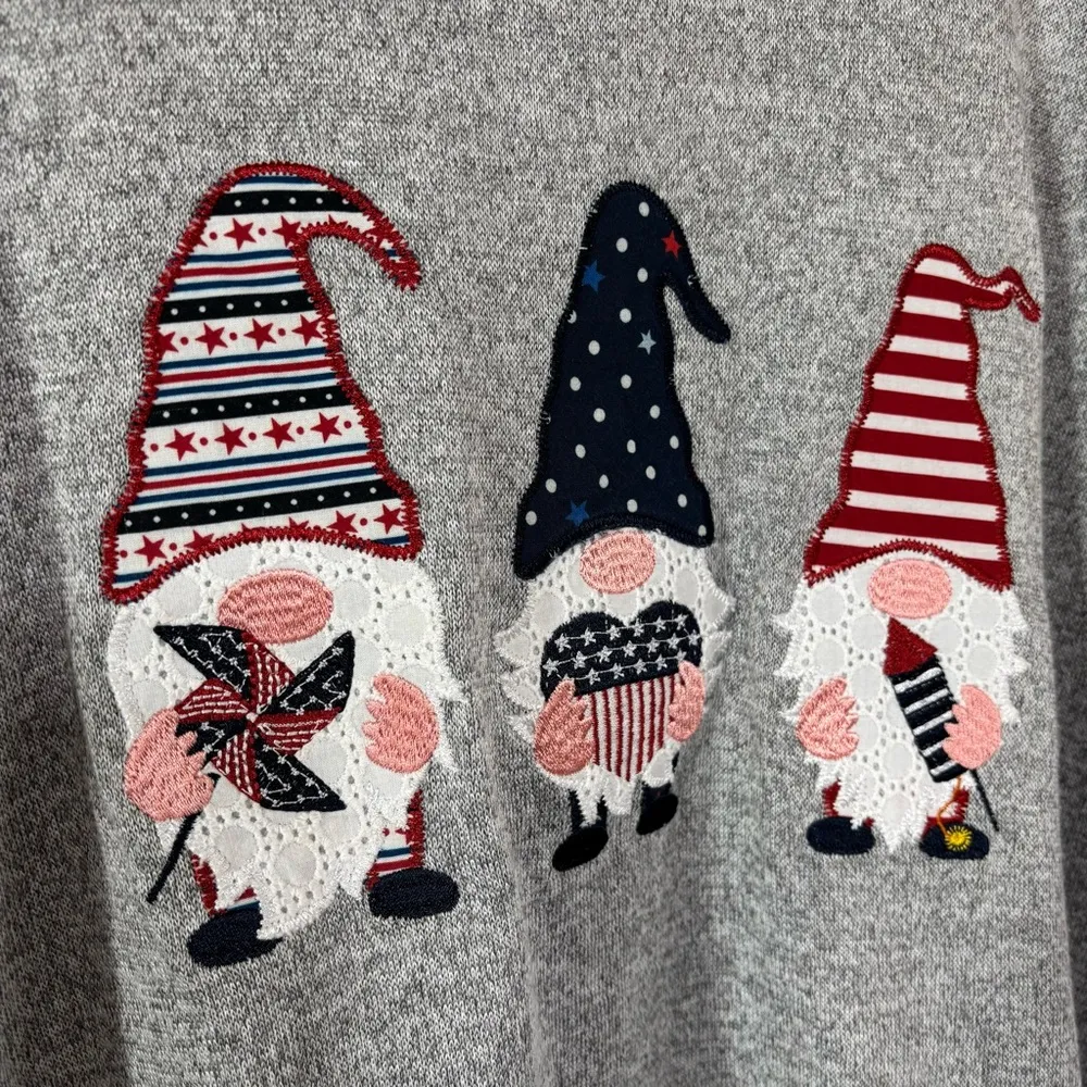 American Spirit Embroidered Eyelet Gnome 4th Of July T Shirt Size XL Blue - Image 2