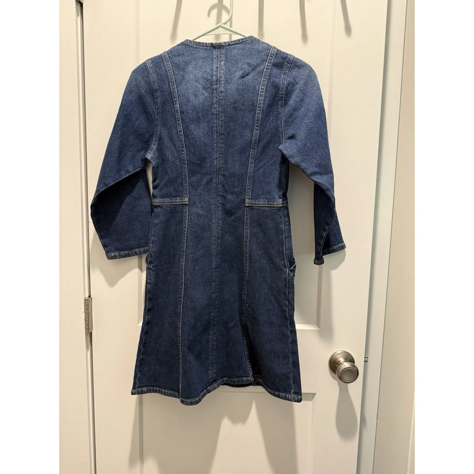Aritzia Denim Forum Front Zipper Denim Blue Jean Mini Dress with 3/4 Sleeve 0 - Image 4