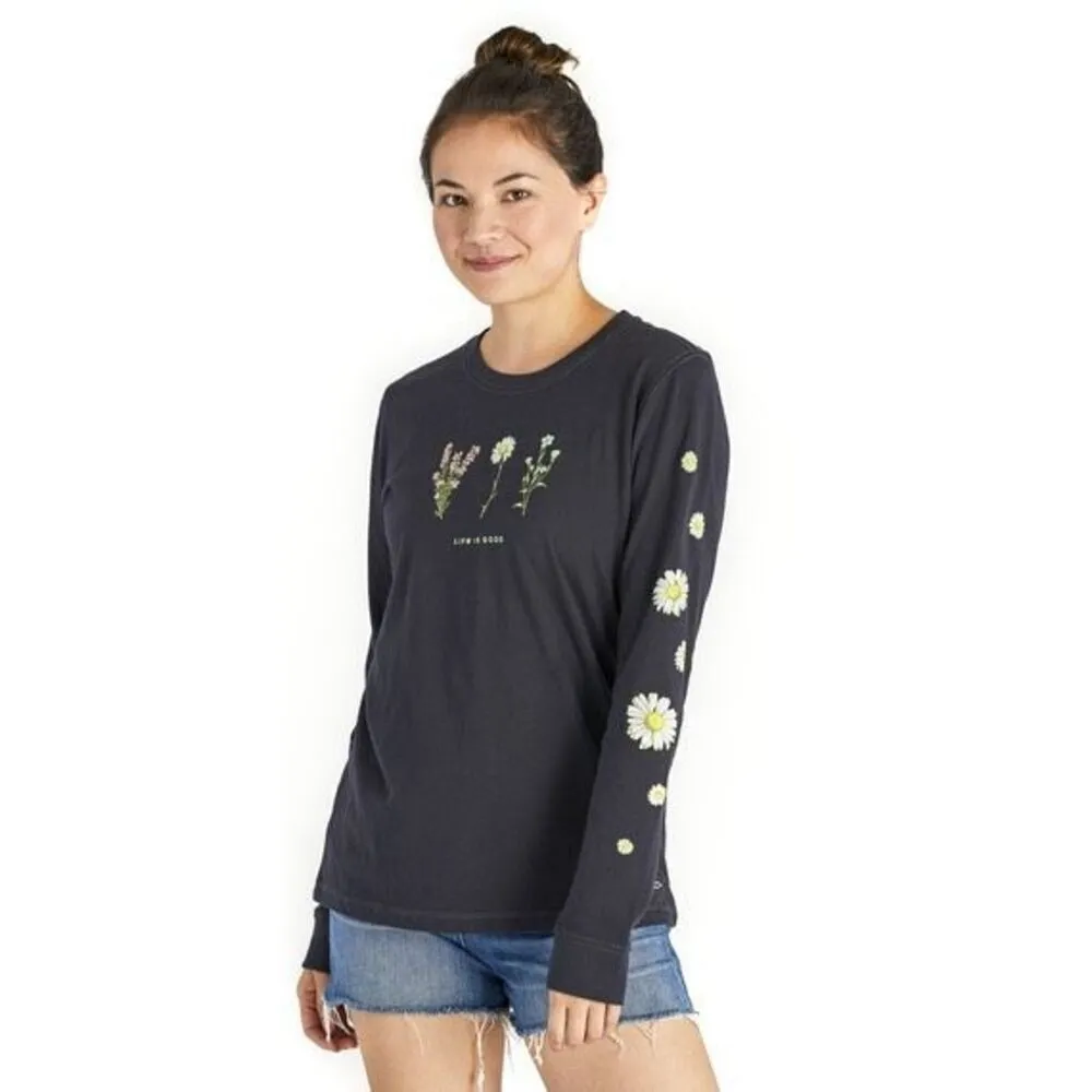 ✨Life is Good Detailed Wildflowers Crusher Long-Sleeve Sz Medium T-Shirt✨ - Image 2