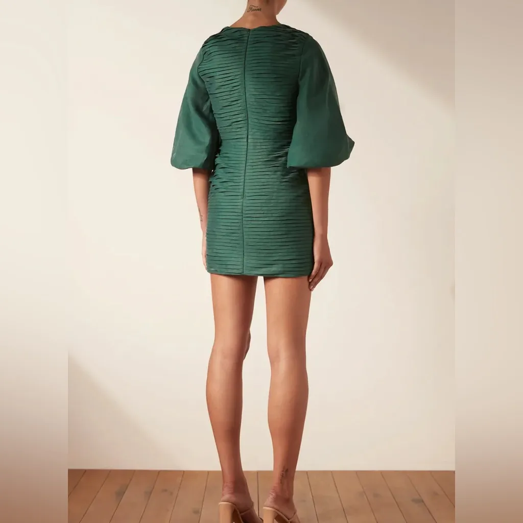 Shona Joy - Thea Linen KeyHole Balloon Sleeve Mini Dress in Rosemary - Image 3