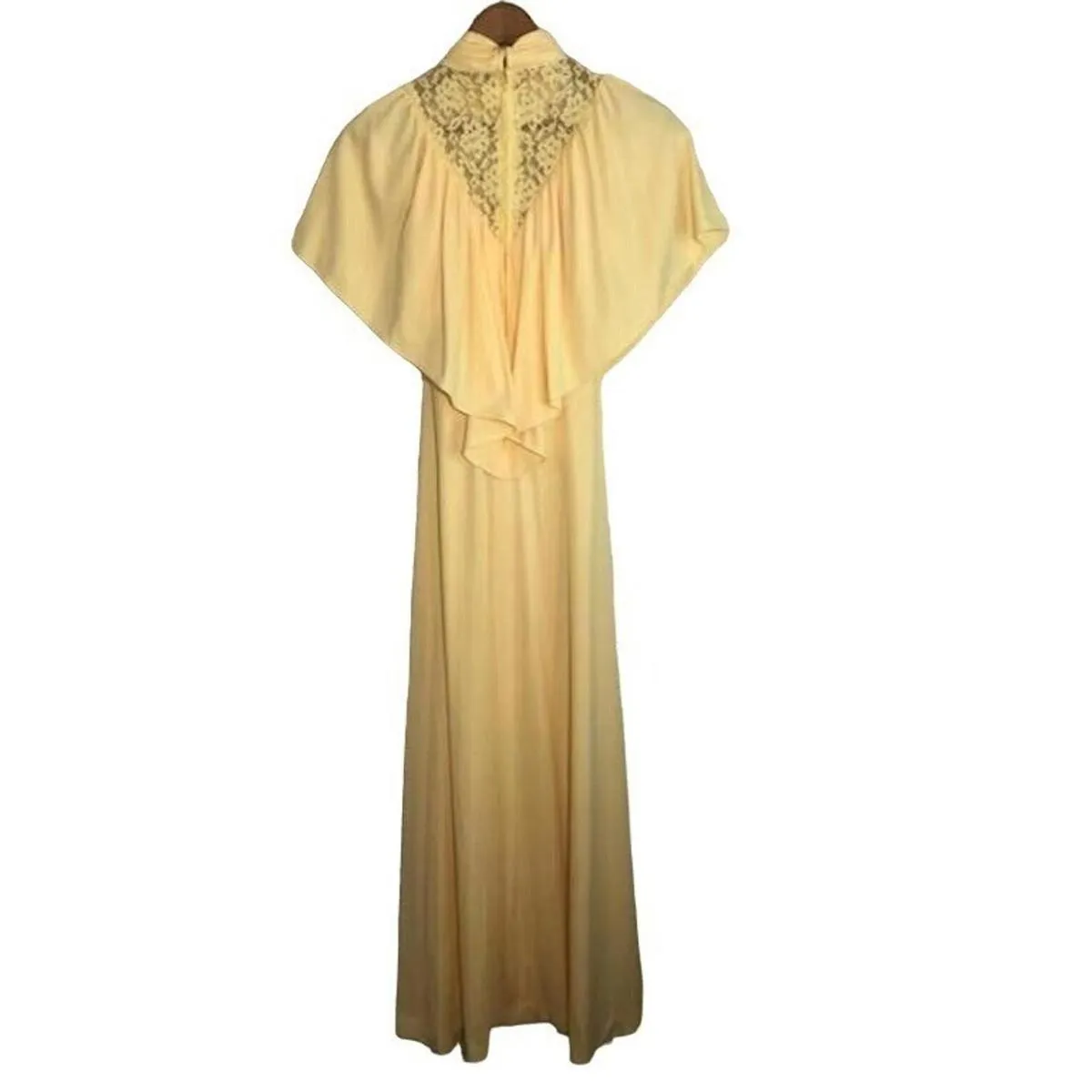 Vintage 1970s Womens High Neck Capelet Formal Maxi Dress Size Small Yellow - Image 3