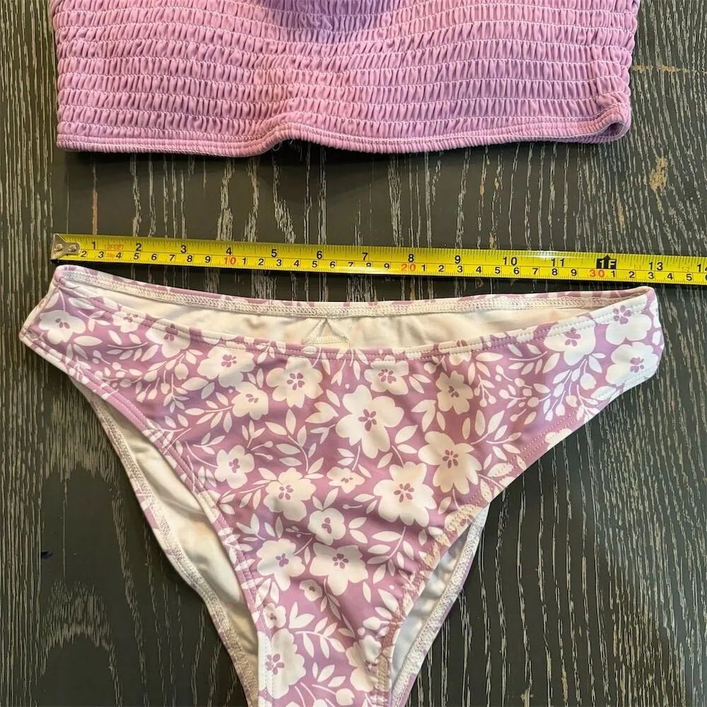 Cupshe Women's Purple Floral Bikini Set Size S Bralette Style 2 Piece - Image 2