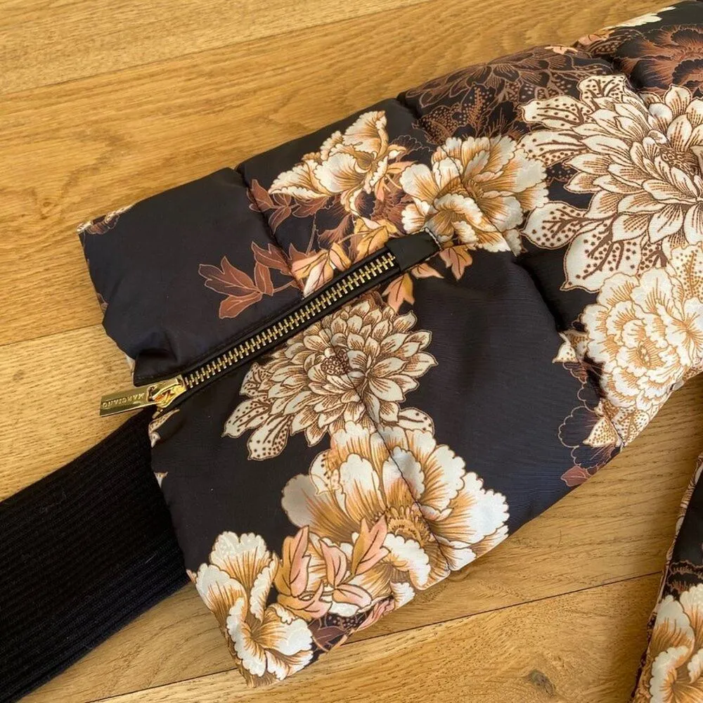 Marciano by Guess Sharon Puffer Jacket in After Dark Floral Black and Tan - Image 7