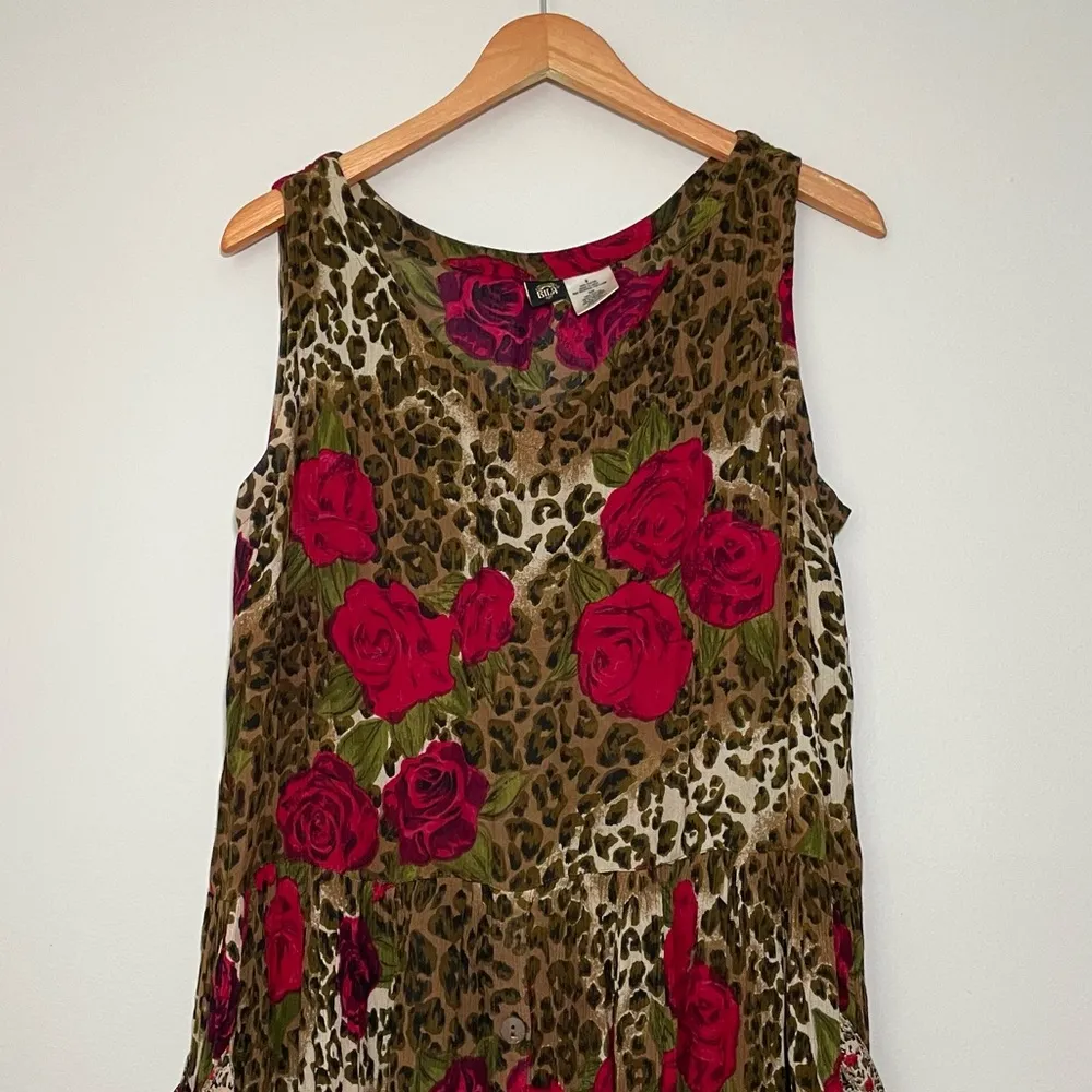 Vintage Leopard Rose Print Midi Dress Brown - Image 2